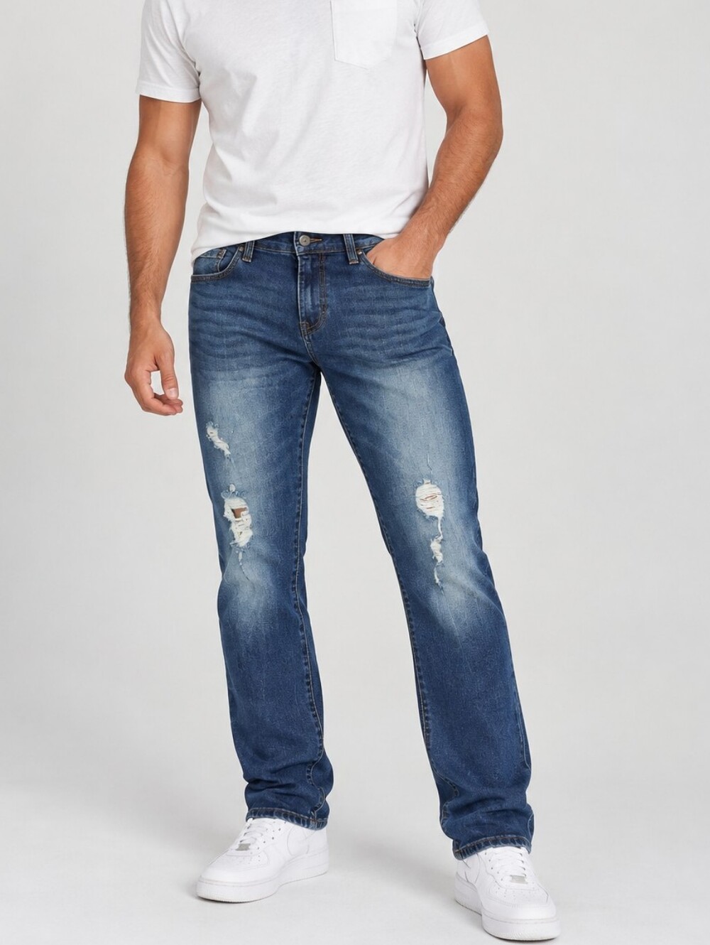 LAZER | Men's Blue Washed Distressed Slim-Fit Jeans | Size 32×34